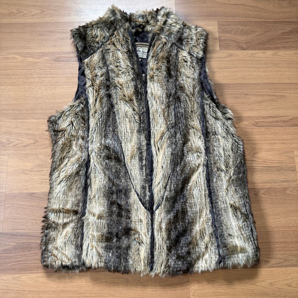 Women's Powder River Outfitters Panhandle Slim Brown Faux Fur Zip Up Vest Sz L